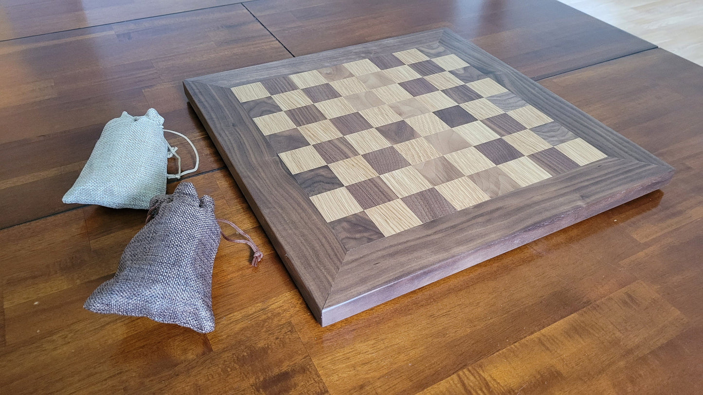 Wood Chess Set - Solid Walnut and White Oak - Coffee Table Size - Hand Made Board