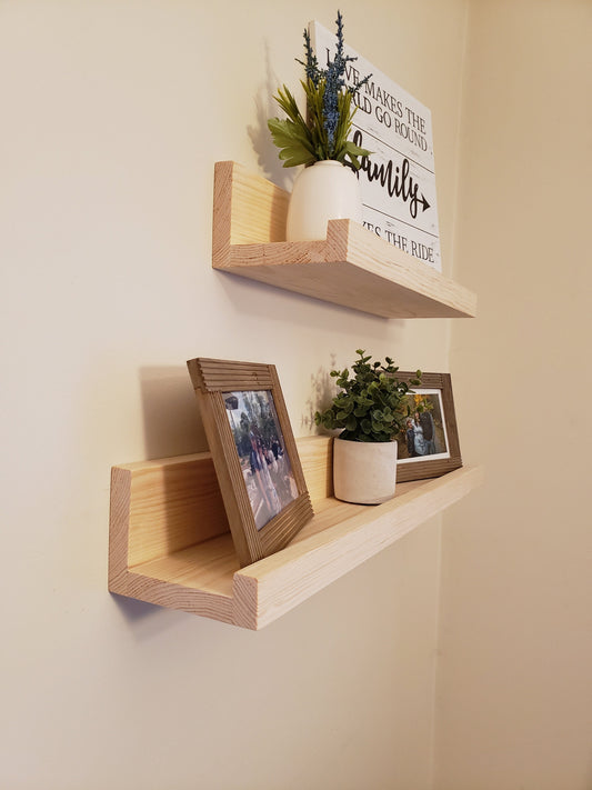Rustic Floating Picture Shelves - Solid Wood