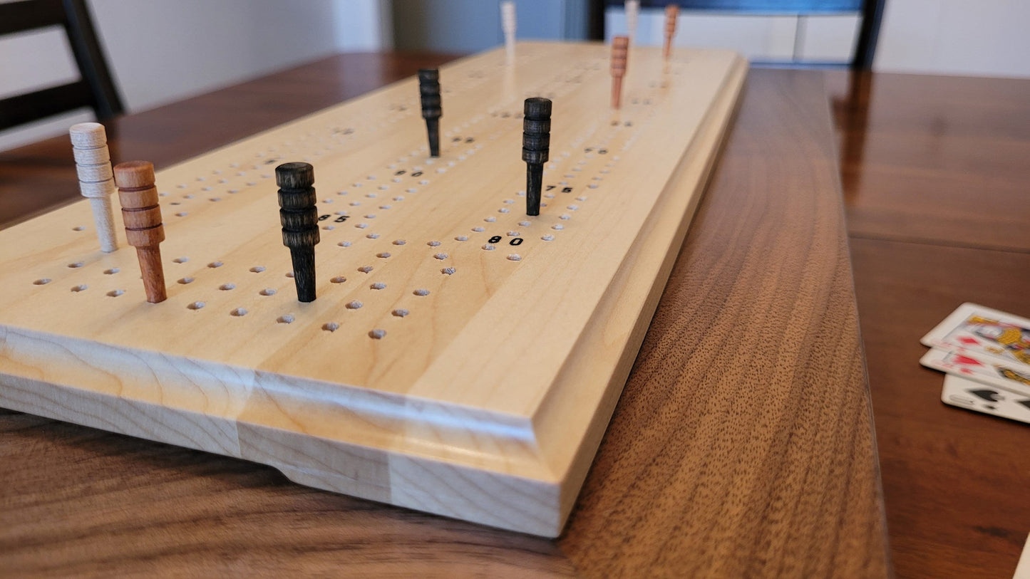 Cribbage Board with Storage Box -  3 Track - Walnut and Maple - Hand Made