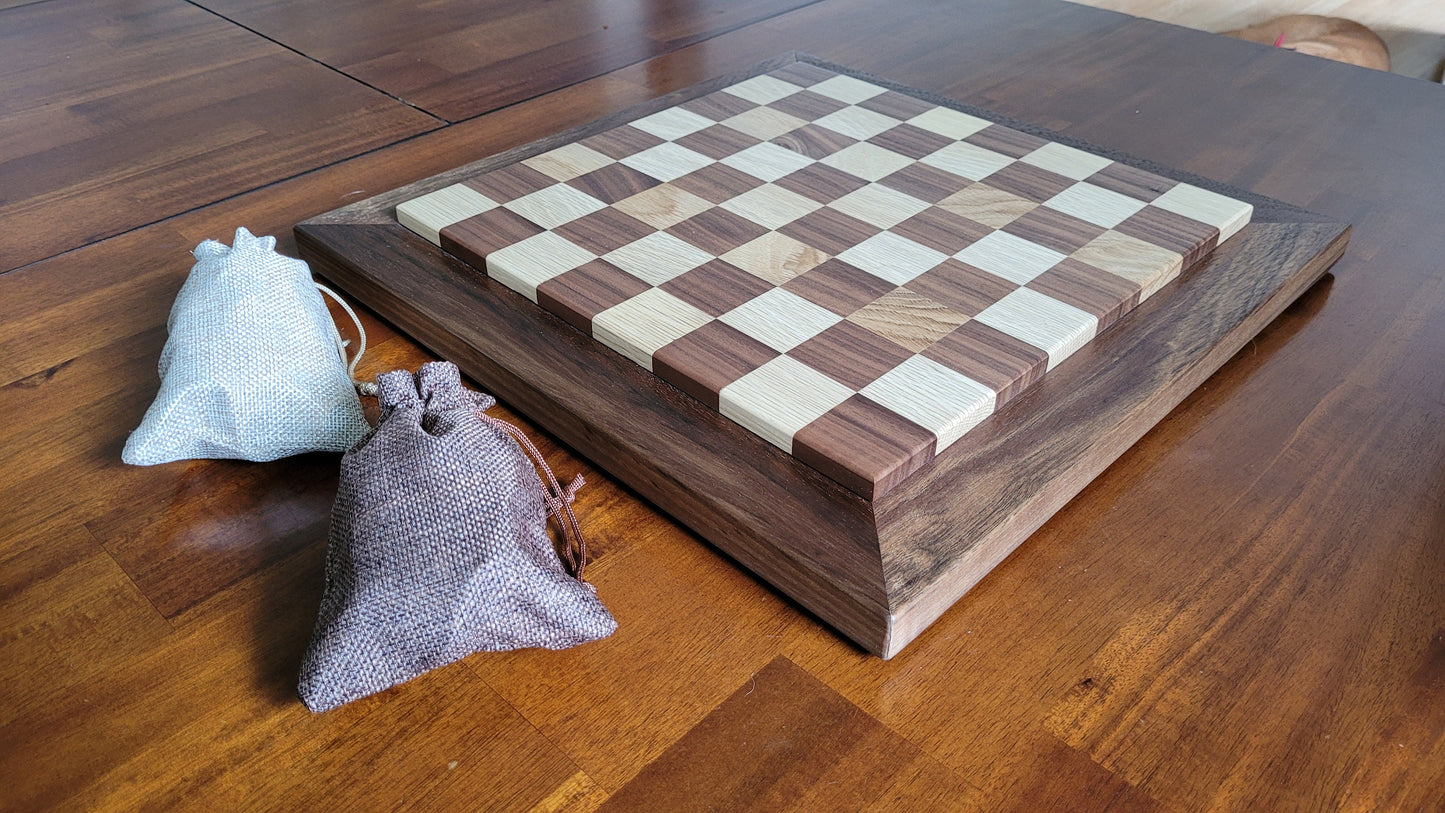 Wood Chess Set - Raised Board - Walnut and White Oak - Coffee Table Size