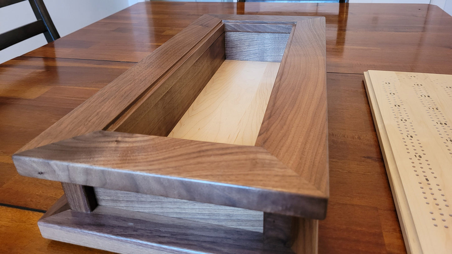Cribbage Board with Storage Box -  3 Track - Walnut and Maple - Hand Made