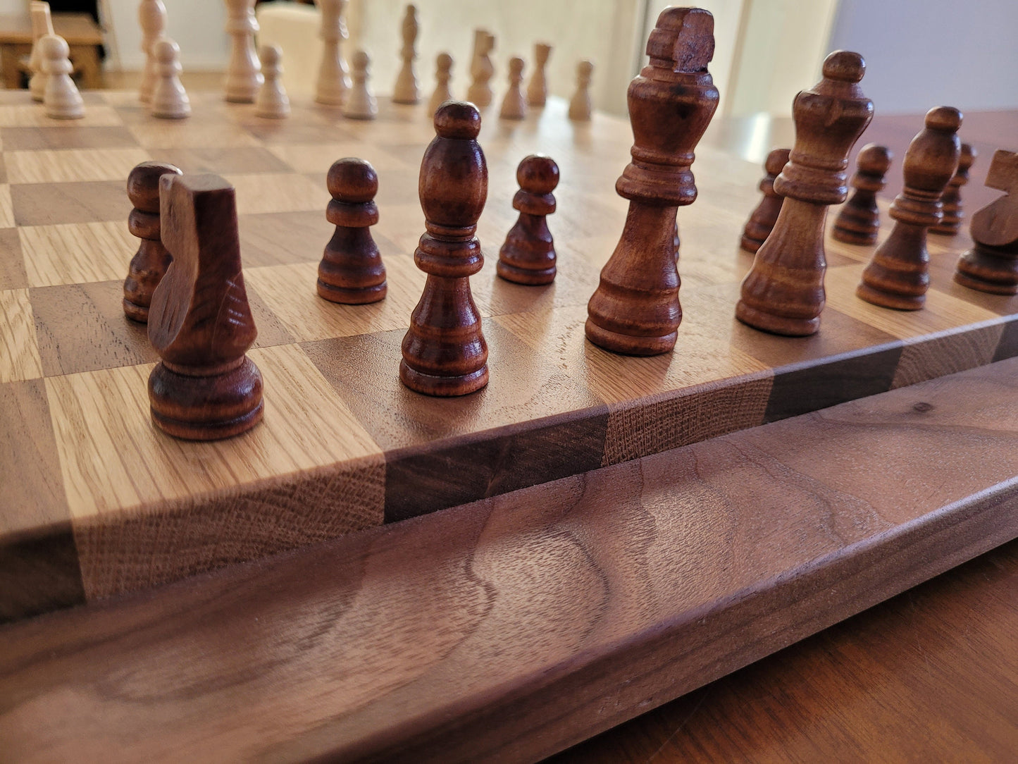 Wood Chess Set - Raised Board - Walnut and White Oak - Large