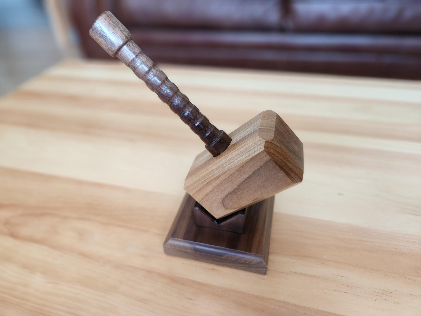 Mjolnir - Thor's Hammer with Display Stand - Small Shelf Size - Solid Hardwood - Hand Made