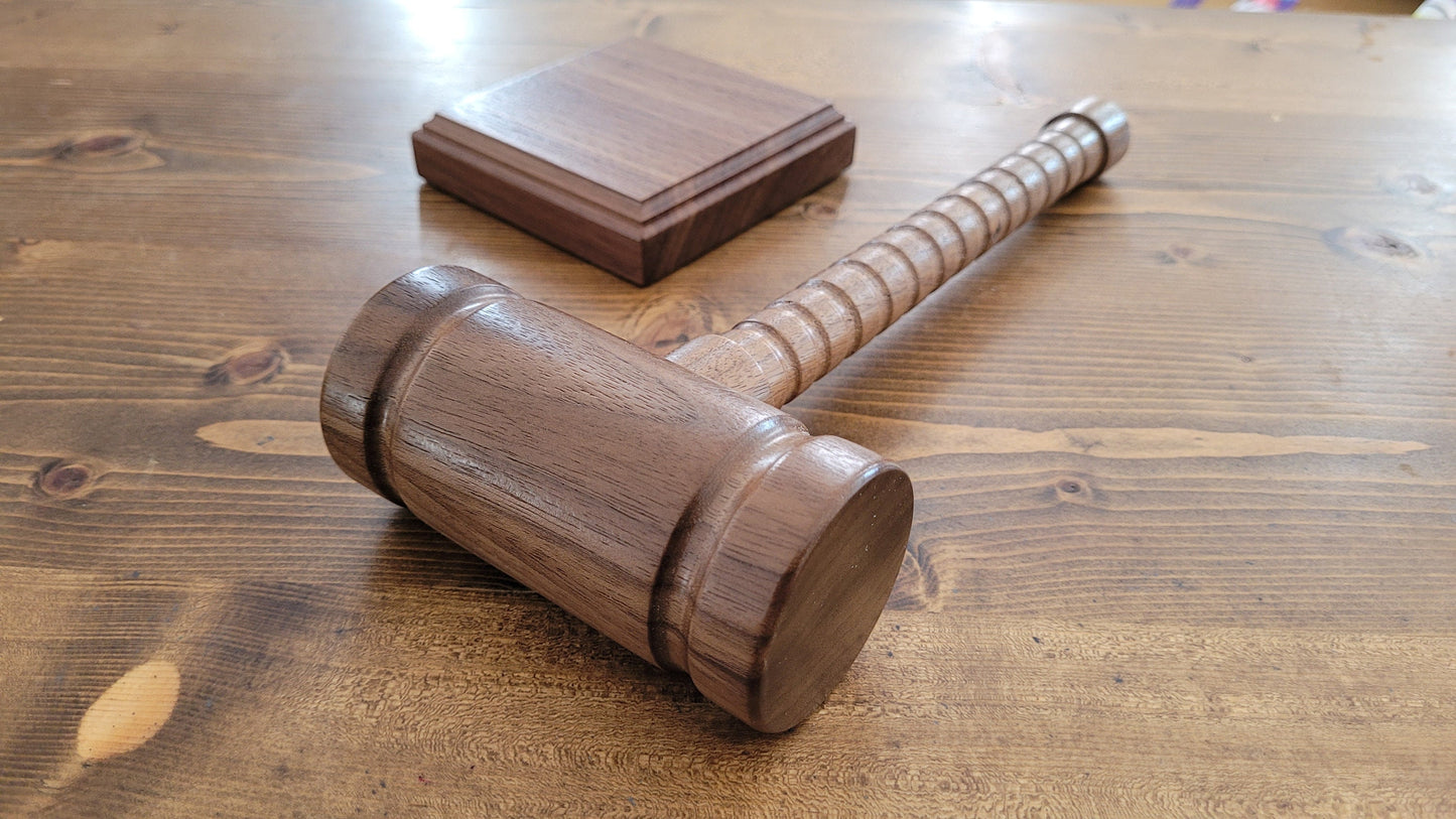 Hardwood Gavel - Round Head with Sounding Block - Solid Walnut - Hand Made