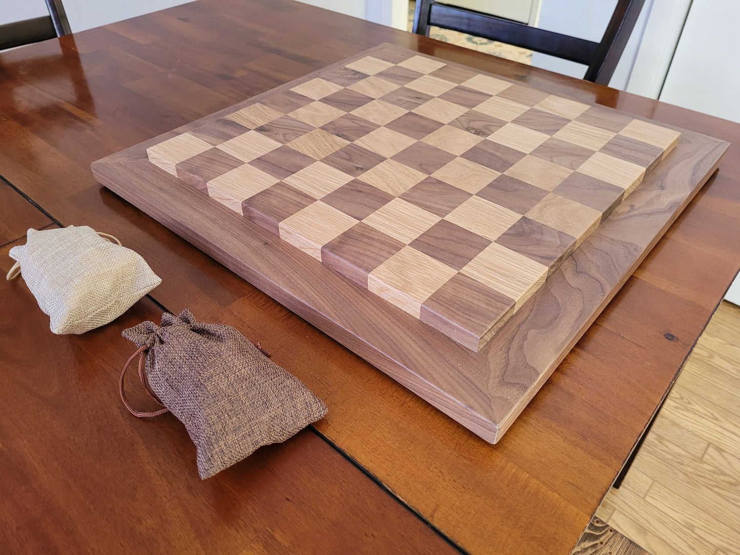 Wood Chess Set - Raised Board - Walnut and White Oak - Large