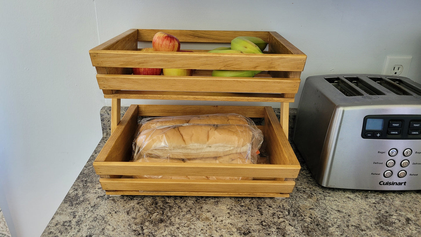 Solid Wood Fruit and Vegetable Rack - 2 Tier - Golden Oak Stained