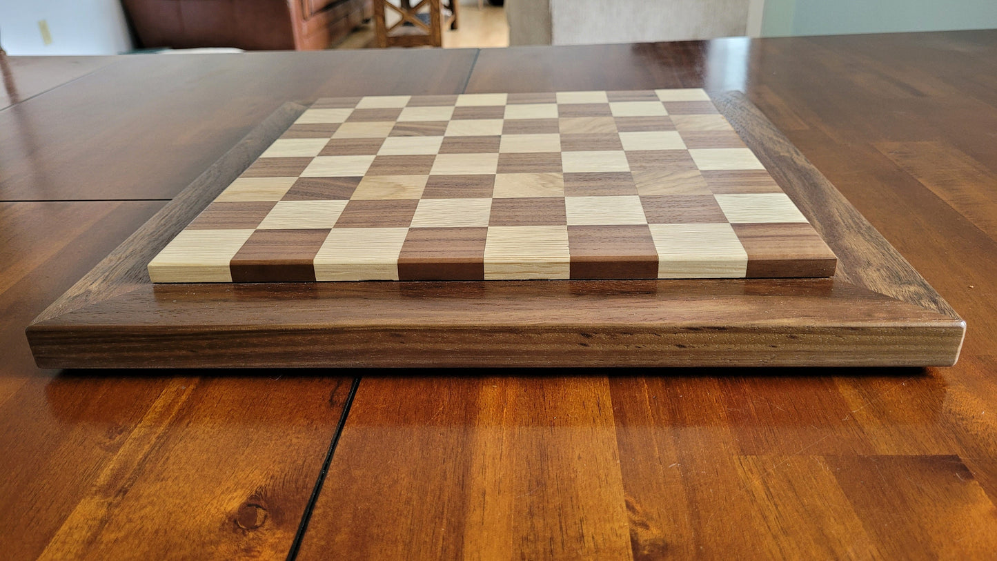 Wood Chess Set - Raised Board - Walnut and White Oak - Coffee Table Size