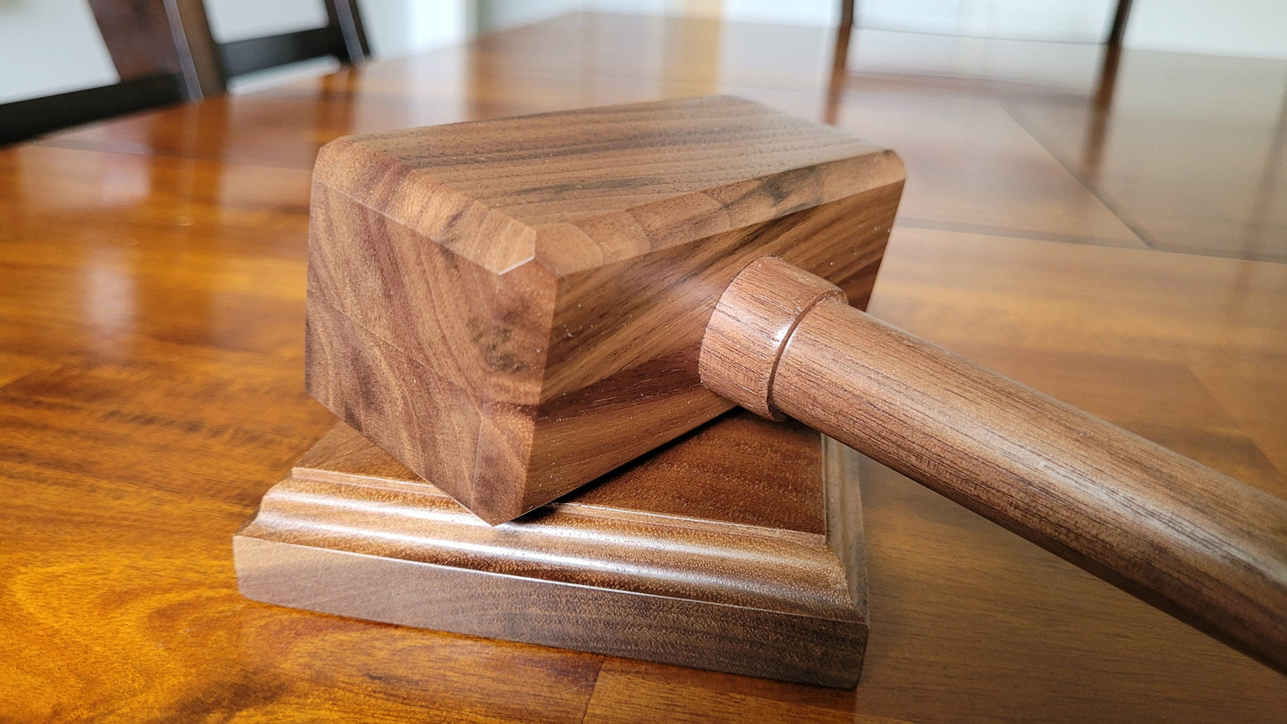 Hardwood Gavel with Sounding Block - Solid Walnut - Hand Made