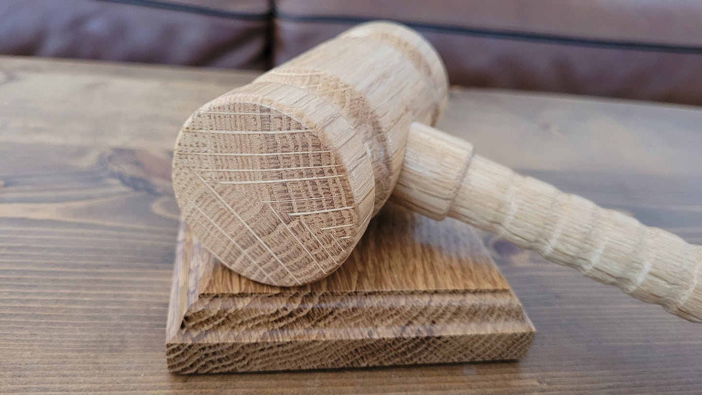 Hardwood Gavel - Round Head with Sounding Block - Solid White Oak - Hand Made