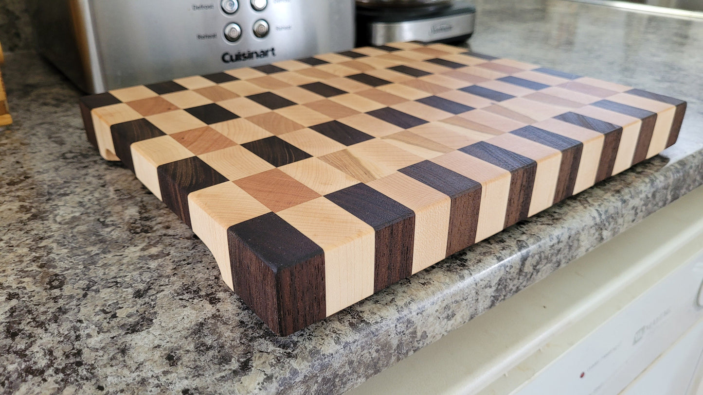 End Grain Butcher Block - Mixed Hardwood - Walnut, Maple and Cherry