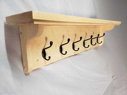 Entryway Coat Rack - 6 Double Hook - Natural Pine - Hand Made