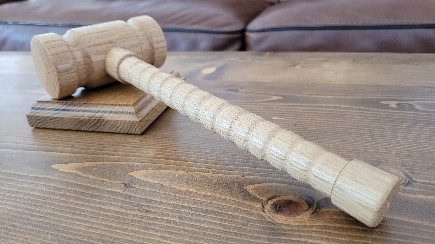 Hardwood Gavel - Round Head with Sounding Block - Solid White Oak - Hand Made