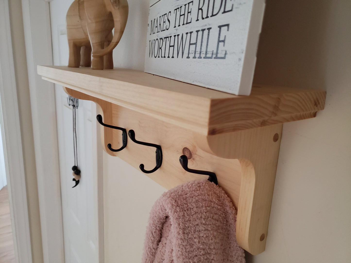 Wood Entryway Coat Rack - 3 Double Hook - Natural Pine - Hand Made