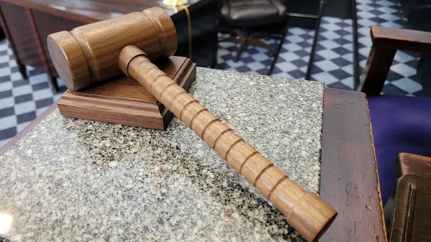 Hardwood Gavel - Round Head with Sounding Block - Solid Walnut - Hand Made