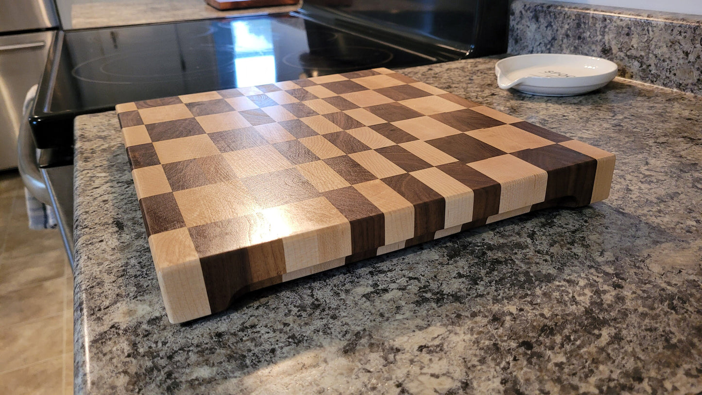 End Grain Butcher Block - Walnut and Maple - Hand Made | Solid Wood