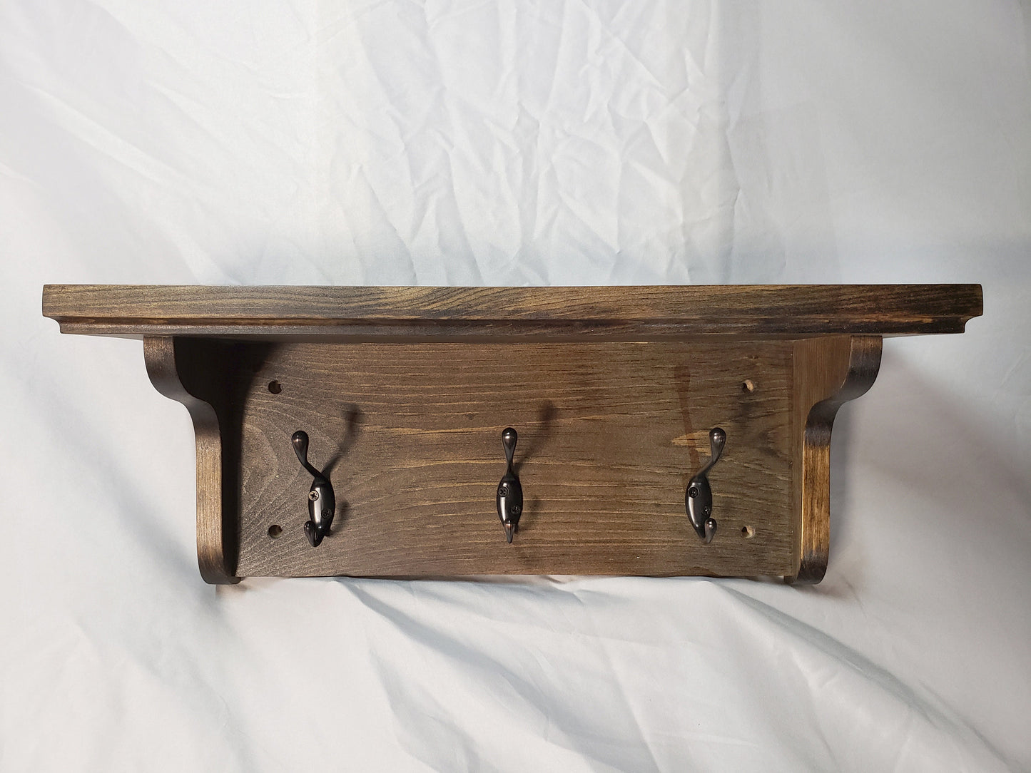 Entryway Coat Rack - 3 Double Hook - Dark Walnut Stained - Hand Made