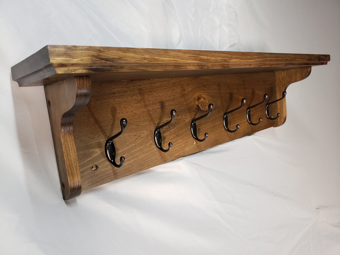 Entryway Coat Rack - 6 Double Hook - Dark Walnut Stained - Hand Made
