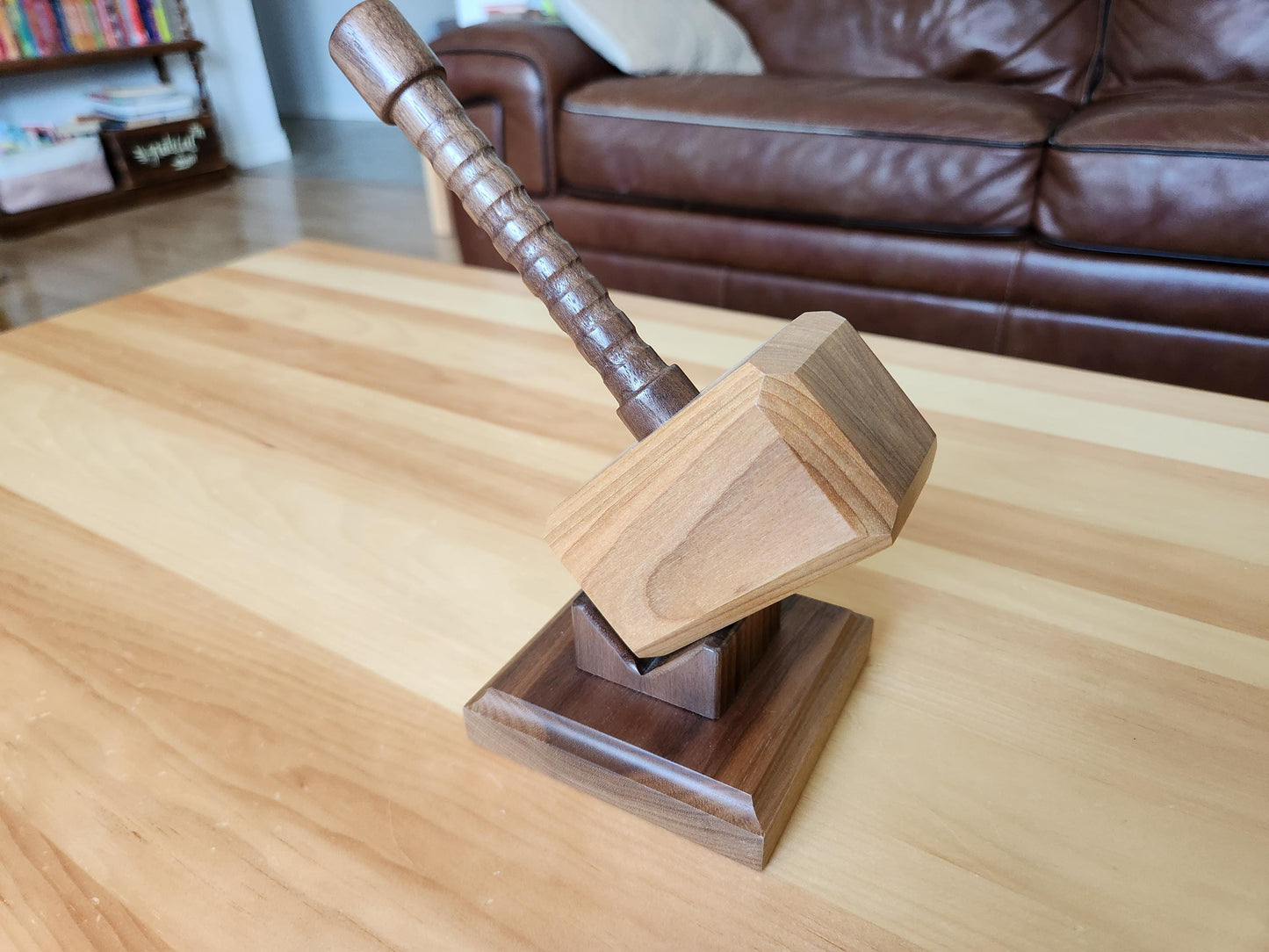 Mjolnir - Thor's Hammer with Display Stand - Small Shelf Size - Solid Hardwood - Hand Made