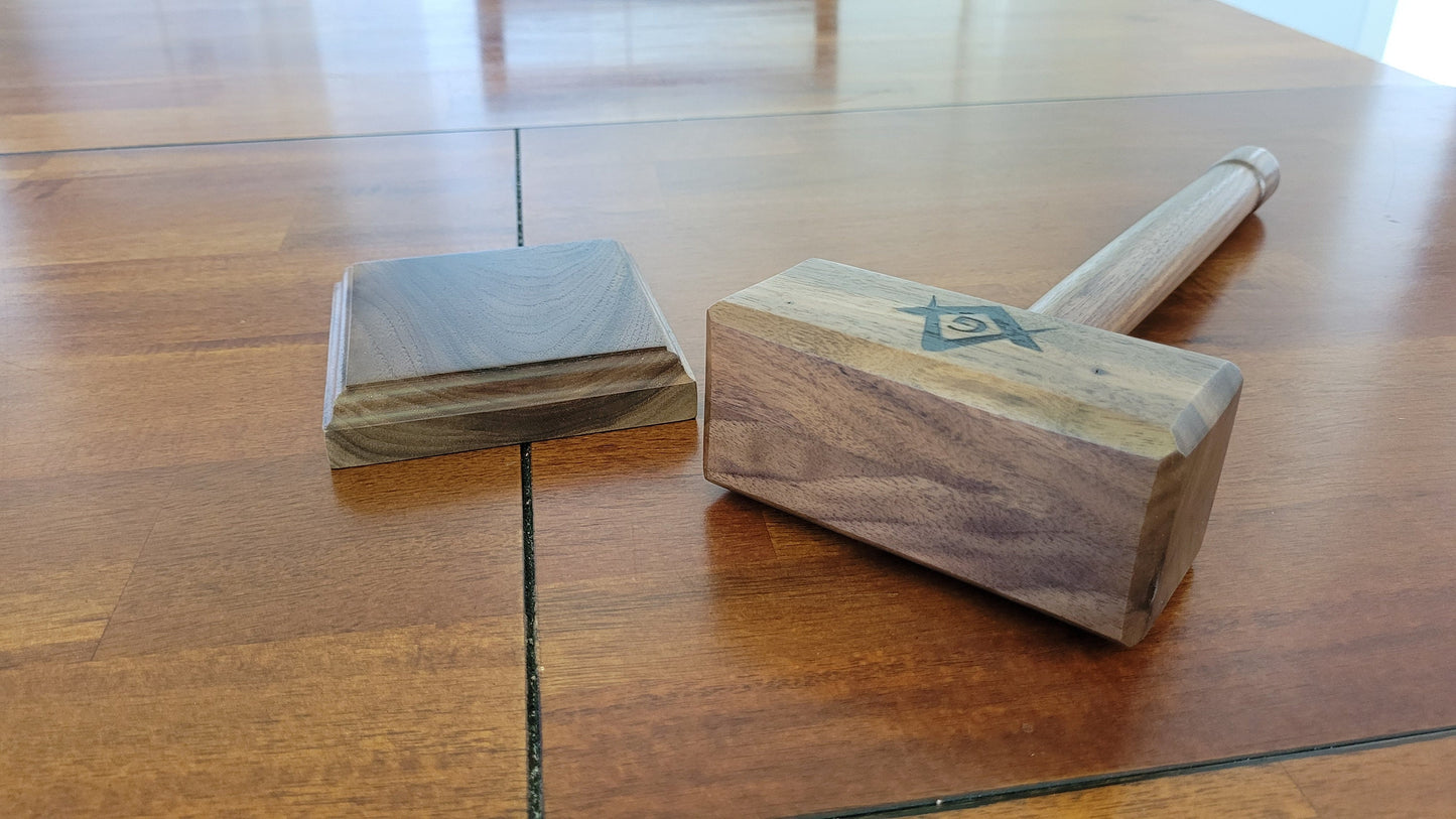 Masonic Gavel with Sounding Block - Solid Walnut