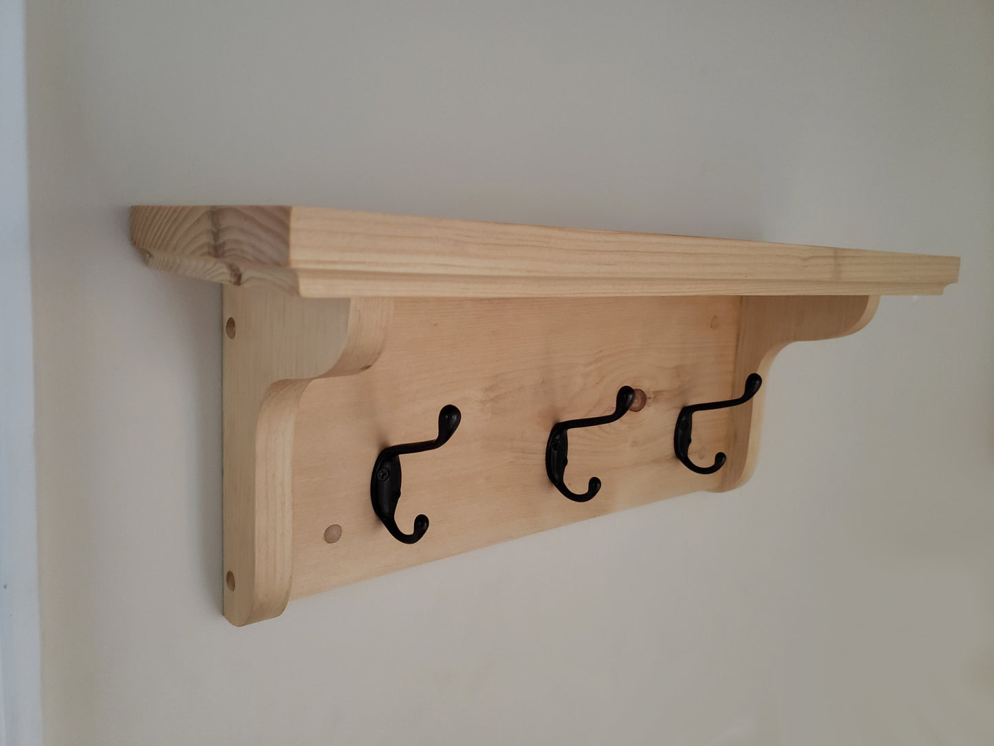 Wood Entryway Coat Rack - 3 Double Hook - Natural Pine - Hand Made