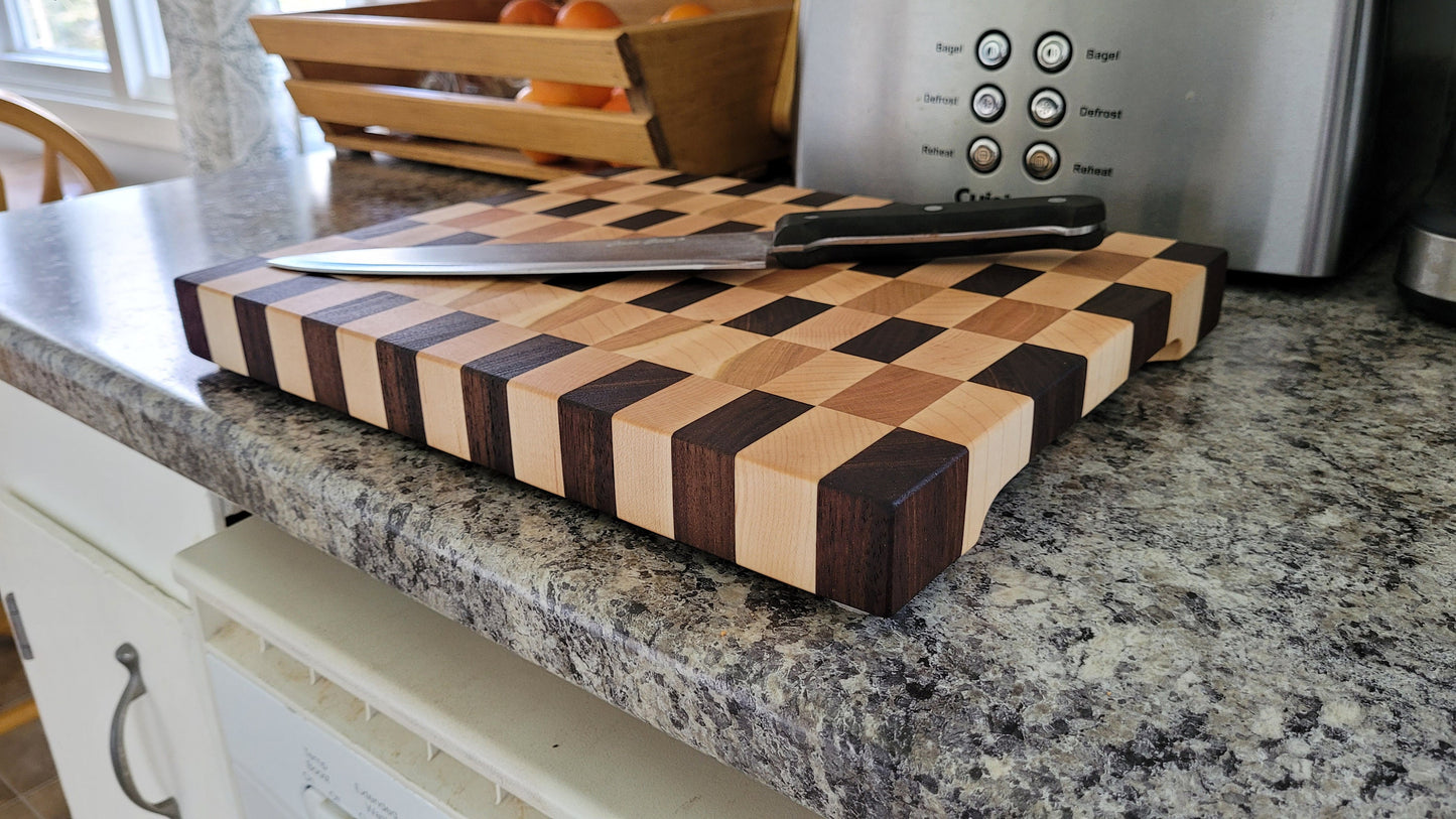 End Grain Butcher Block - Mixed Hardwood - Walnut, Maple and Cherry