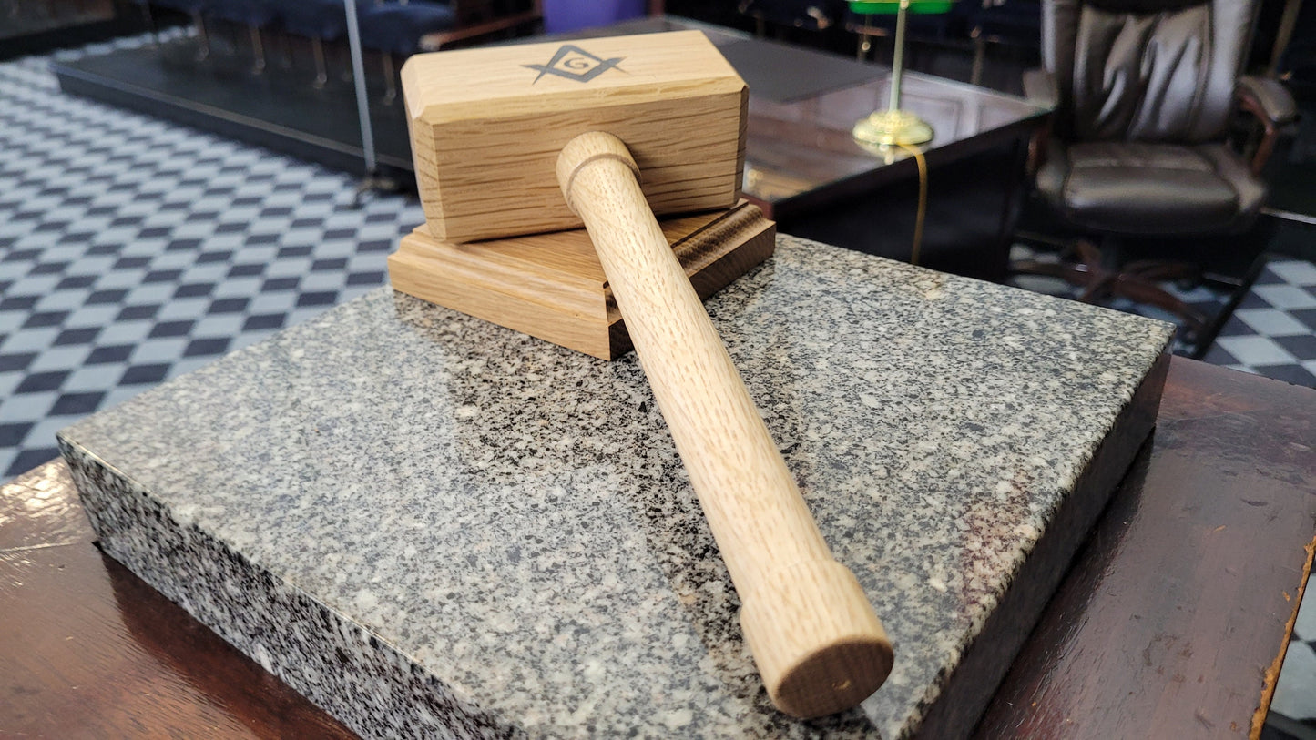 Masonic Gavel with Sounding Block - Solid White Oak - Hand Made