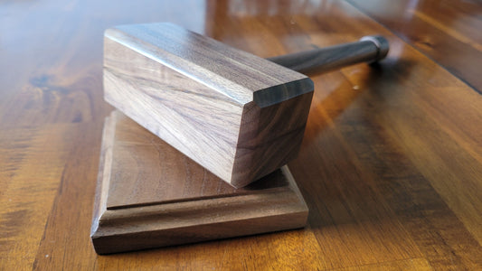 Hardwood Gavel with Sounding Block - Solid Walnut - Hand Made