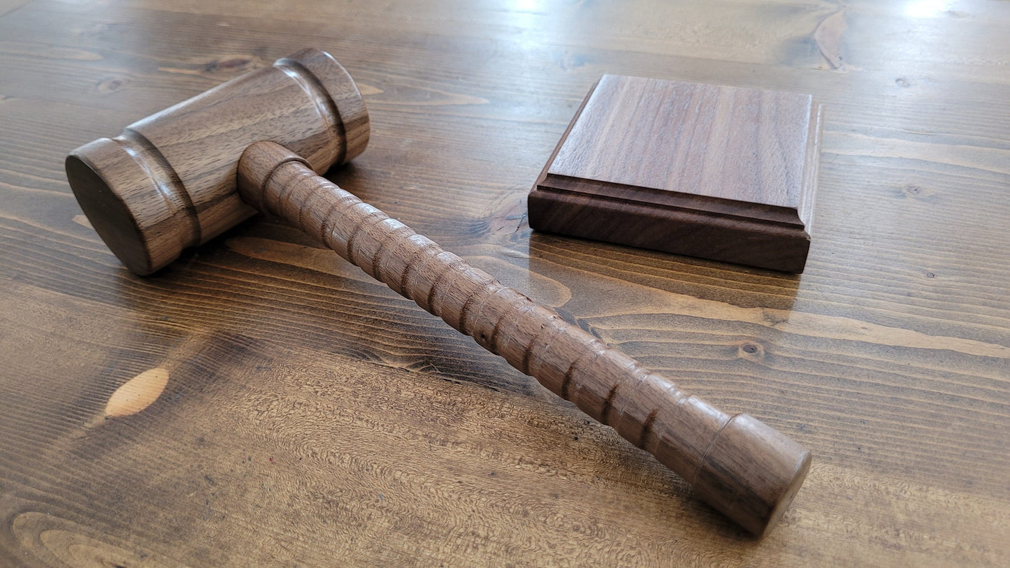 Hardwood Gavel - Round Head with Sounding Block - Solid Walnut - Hand Made