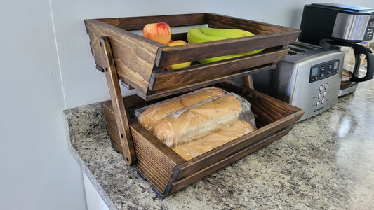 Solid Wood Fruit and Vegetable Rack - 2 Tier - Dark Walnut Stained