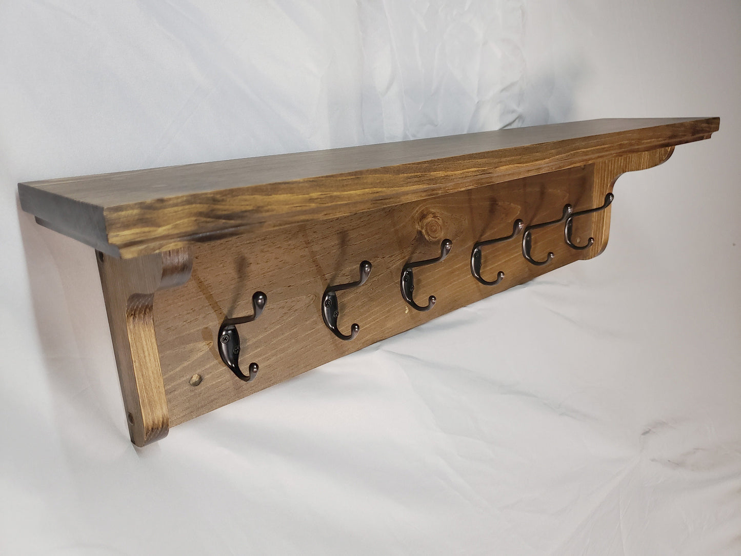 Entryway Coat Rack - 6 Double Hook - Dark Walnut Stained - Hand Made