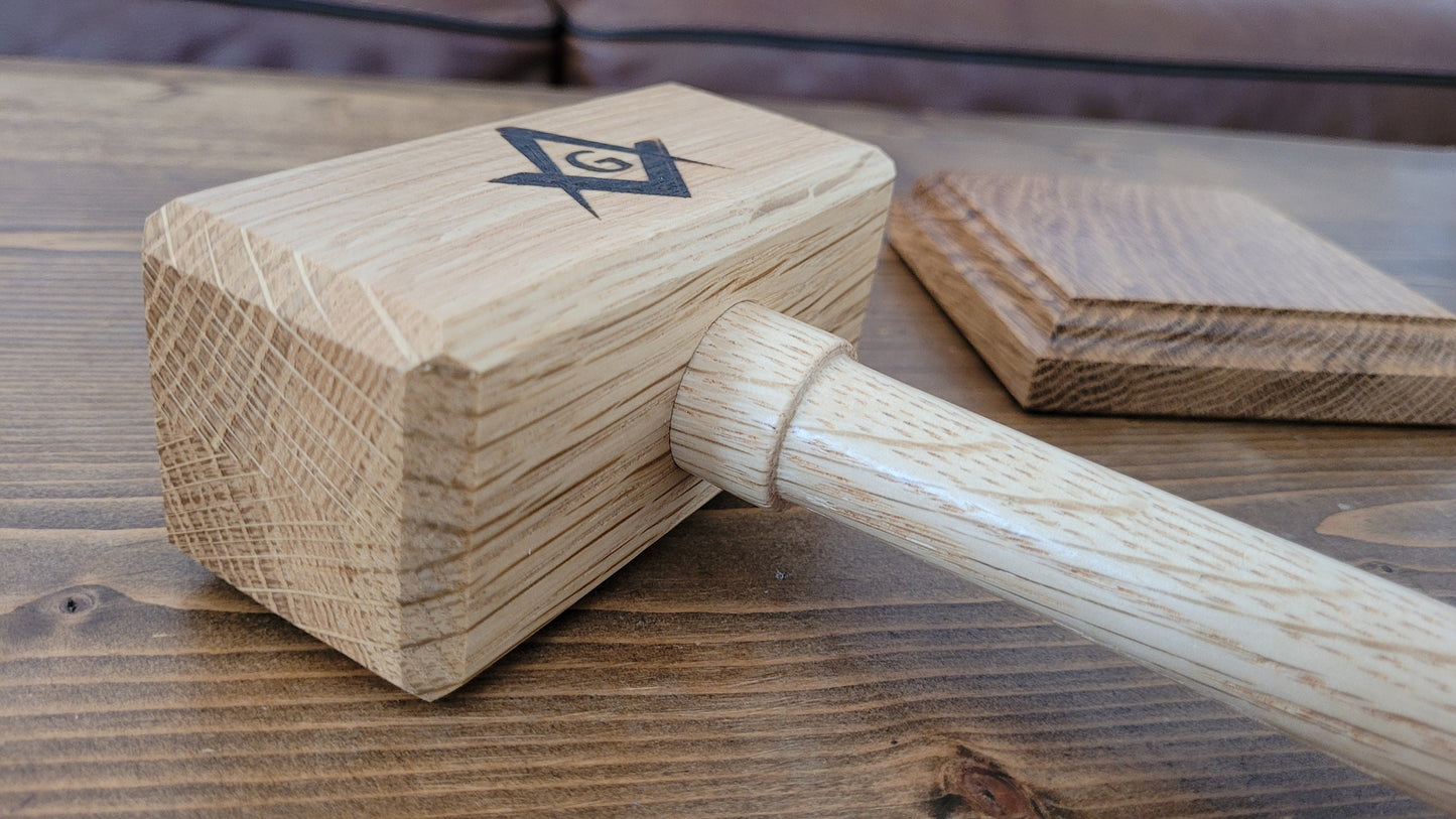 Masonic Gavel with Sounding Block - Solid White Oak - Hand Made